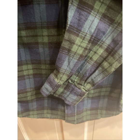 VTG Woolrich Blue & Green Plaid Flannel Button Down Shirt Large 100% Cotton XXL - Picture 6 of 9
